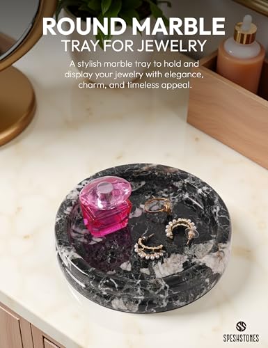 Marble Jewelry Dish, 5" Handmade Black Ring Tray - color: Black