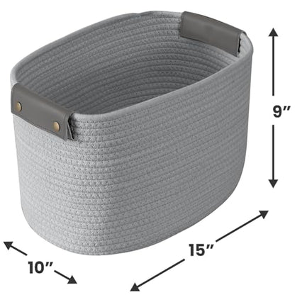 3 Pack Woven Cotton Rope Storage Basket, 15x10x9, Gray - color: Gray