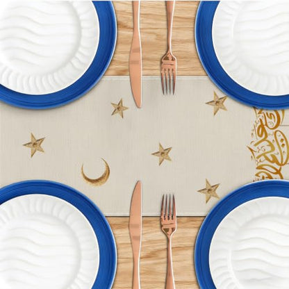 Eid Mubarak Ramadan Table Runner, Golden Crescent Moon Star Lantern Decor - color: Ramadan Kareem
