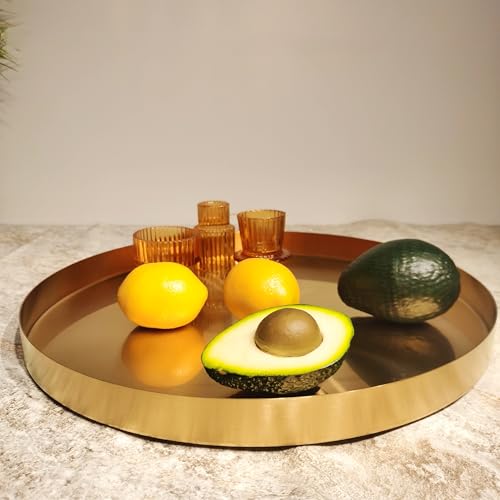 i-lan 14" Deep Gold Round Stainless Steel Serving Tray with 1" Raised Rim - style: 1" Raised Edge