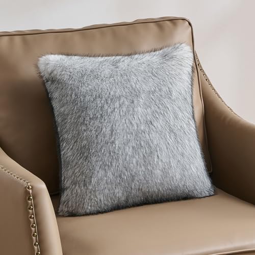FUTEI Pack of 2 Faux Raccoon Fur Throw Pillow Covers 45 x 45 cm,Black White - color: Black White