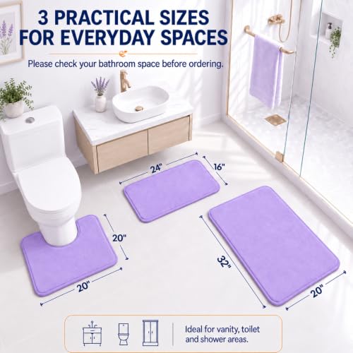 RUN HELIX Bathroom Rugs Sets 3 Piece, Soft Absorbent Memory Foam Bath Mats Set, Dry Fast Bath Mat, Machine Washable Bath Rug Set for Bathroom （Lilac） - color: Lilac