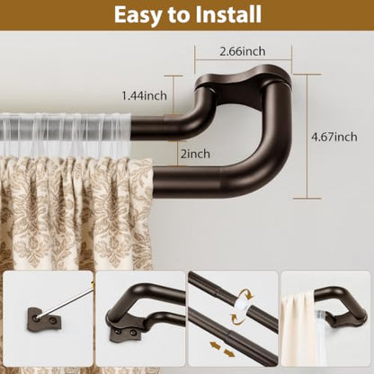 KAMANINA Double Curtain Rod 32 to 86 Inch, Bronze Wrap Around Drapery Rods - color: Bronze, size: 32-86"