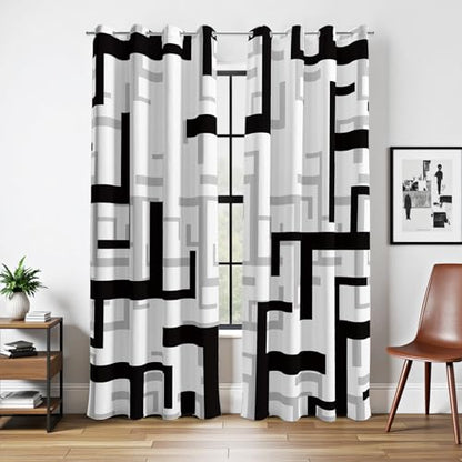 Black and White Modern Blackout Curtains, 52 x 84 Inch, Grommet, 2 Panels - color: P2-black, size: 52"W x 84"L (Pack of 2)