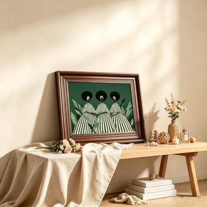 Dark Brown Framed Green White Striped Black Woman Wall Art 12x16 in - color: 3Green Abstract Woman, size: 16"L x 12"W