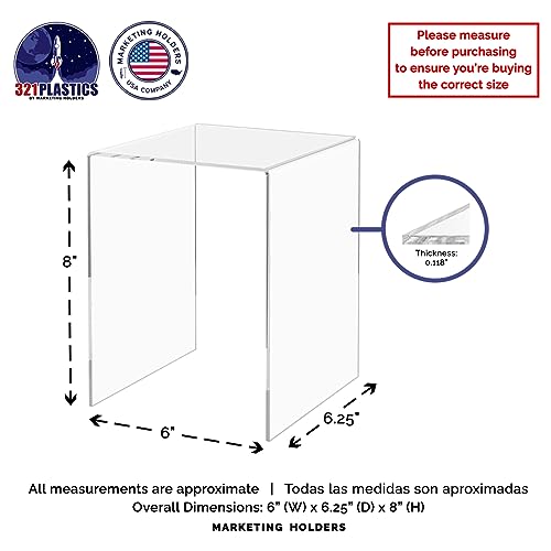 Marketing Holders 2 Pack Acrylic Riser Display Stand Tall Platform Clear 6" x 8" Tabletop Pedestal for Collectible Merchandise Figures and Figurines - size: 6"W x 8"H