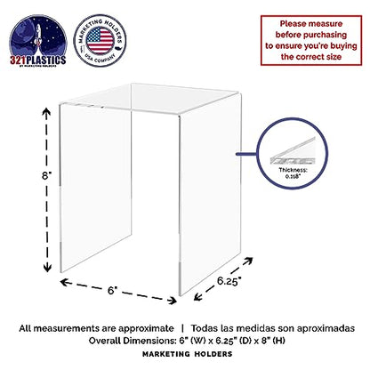 Marketing Holders 2 Pack Acrylic Riser Display Stand Tall Platform Clear 6" x 8" Tabletop Pedestal for Collectible Merchandise Figures and Figurines - size: 6"W x 8"H