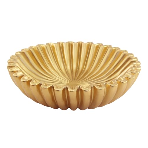 Large Modern Decorative Ruffle Bowl for Home Decor Fruit Bowl Organic Catch All Key Kitchen Entryway Shelf Coffee Table,Gold - color: Gold