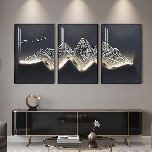 Large Framed Modern Mountain Wall Art for Living Room, 3 Piece 24x36 In - color: Luminous Peaks, size: 24" W x 36" H x 3 pieces