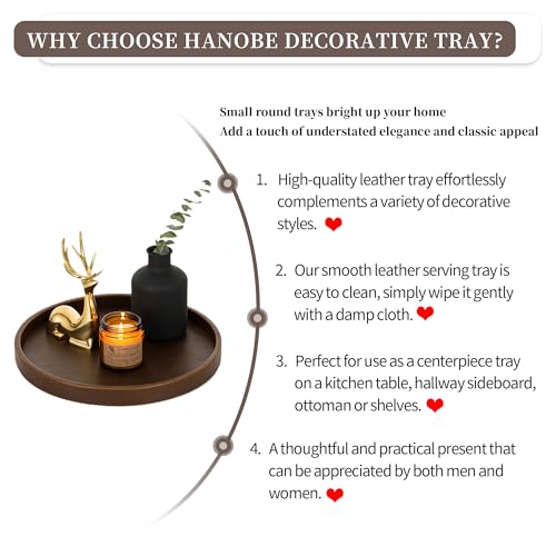 Hanobe Decorative Tray for Coffee Table Faux Leather Round Serving Plate