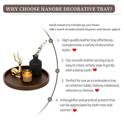 Hanobe Decorative Tray for Coffee Table Faux Leather Round Serving Plate
