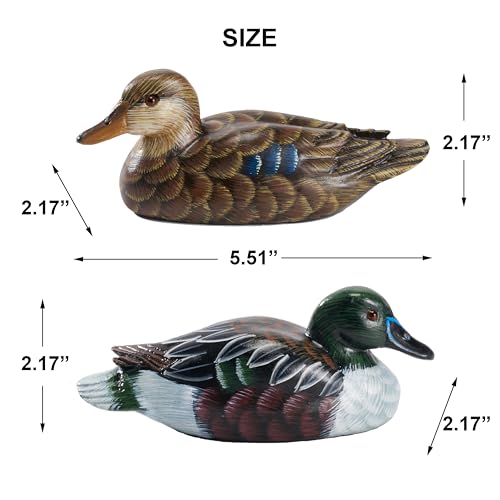 Hand-Painted Mallard Duck Sculpture Set, Realistic Artwork