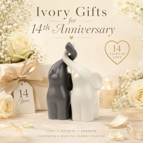 QINJIEJIE Elephant Statue Figurines 14th Ivory for Women - color: Beige & Grey