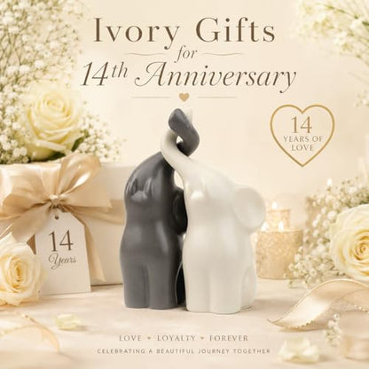 QINJIEJIE Elephant Statue Figurines 14th Ivory for Women - color: Beige & Grey