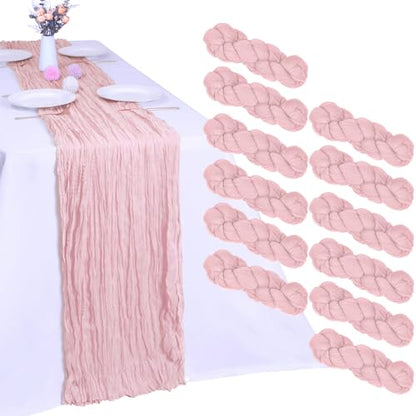 12 Pack Pink Cheesecloth Table Runner 35 x 120 Inch - color: Pink, size: 12 Pcs - 10 Ft