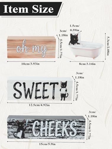 Cat Wooden Tabletop Decor, Oh My Sweet Cheeks Bathroom Wood Sign, Funny Farmhouse Home Decoration for Bathroom Shelf Vanity Desk - size: Cat sweet cheeks
