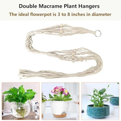 Belit 2 Tier Macrame Plant Hangers with Tassels, 51 Inch, 2 Pack Ivory - color: Beige, size: 51"- 2 Tier
