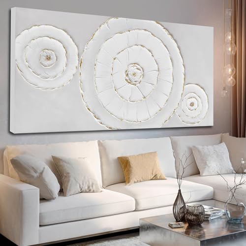 Abstract Canvas Wall Decor Minimalist Wall Art White Pictures Framed Textured Gold Round Painting for Living Room Home Office 29"x 58" Large Neutral Art - color: Circle, size: 58"L x 29"W
