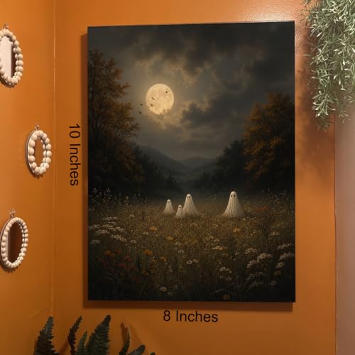 Halloween Wall Art Decor Ghost Family Moonlight Canvas Print Framed - color: B
