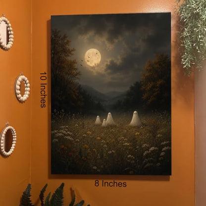 Halloween Wall Art Decor Ghost Family Moonlight Canvas Print Framed - color: B