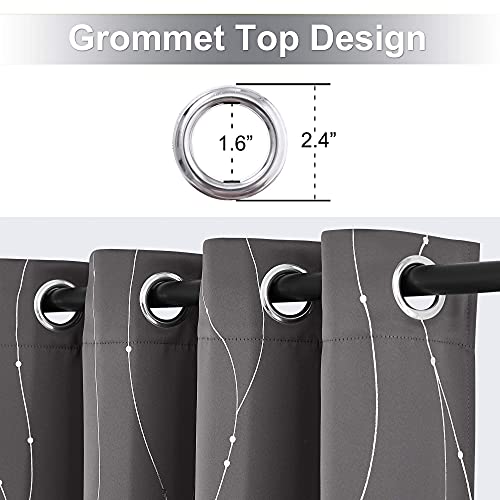 StangH Grey Printed Blackout Curtains - Grommet Thermal Insulated Privacy Protect Curtains with Silver Wave Lines Pattern for Kitchen/Small Window, W52 x L45 inches, Grey, 2 Panels - color: Silver Grey, size: 52"W x 45"L (Pack of 2)