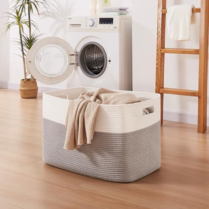 OIAHOMY 108L Extra Large Blanket Basket Dog Toy Basket Grey/White - color: Grey/White