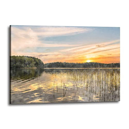 Inparadiso Lake Canvas Wall Art Picture, Nature Sunset Print, 36x24 Inch - color: Nature 04, size: 36"L x 24"W