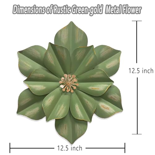 Metal Flower Wall Sculpture, 12.5" Green Gold Rustic Modern Floral Artwork - color: 01A-Green