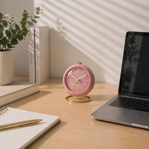 AYRELY® Battery Operated Analog Desk Alarm Clock with Light, Table Clock - color: Pink