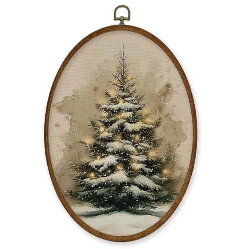 WULQYING Vintage Christmas Snow Tree Oval Wall Art Decor Home 8.6x11.4 - color: Color08