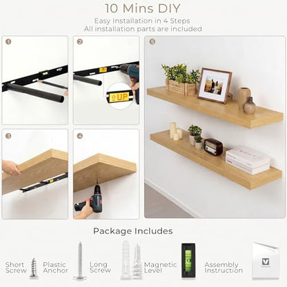 Vivelove Deep Floating Shelves, 30 x 8 Inch, Oak, Set of 2 - color: Oak, size: 30"Wx8"Dx1.4"H