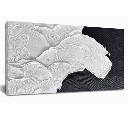 Tarfupth Black and White Abstract Wall Art for Living Room Hand-Painted Large Abstract Wave Oil Paintings Textured Artwork for Bedroom Office Home Decor 20x40 Inch - color: black, size: 20"L x 40"W