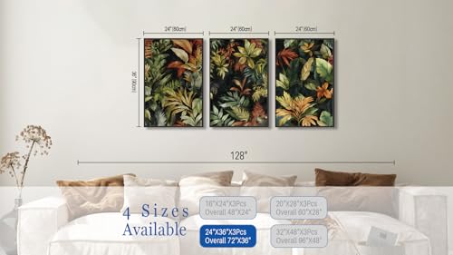 Large Framed Tropical Botanical Wall Art, Jungle Leaf Green, 24"x36"x3 - color: green, size: 24" X 36" X 3pcs Framed