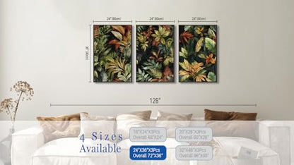 Large Framed Tropical Botanical Wall Art, Jungle Leaf Green, 24"x36"x3 - color: green, size: 24" X 36" X 3pcs Framed