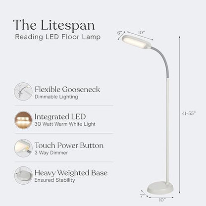 Brightech Litespan LED 2nd Edition Reading Floor Lamp with Cool, Soft & Warm White LED's - Built-in Dimmer - Adjustable Design Pivots in Any Direction - Energy Saving 12 Watts - Alpine White - color: Alpine White
