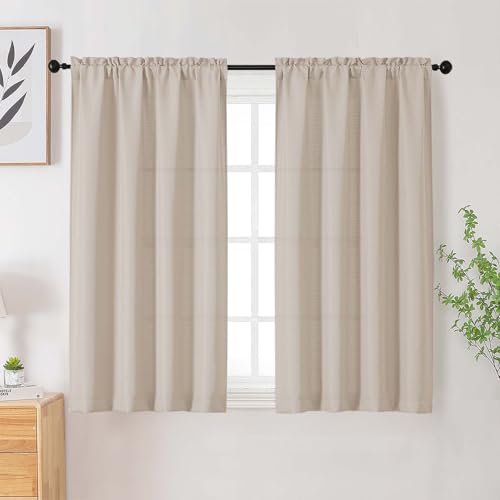 Linen Curtains for Bedroom Living Room 45 Inch Length 2 Panels Set, Soft Solid Light Filtering Faux Linen Textured Short Curtains Drapes, Linen, 2 Pcs Each 30Wx45L Inch - color: Linen, size: 30"W x 45"L (Pack of 2)