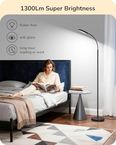 EDISHINE LED Floor Lamp 1300LM Super Bright Reading Floor Lamps Black - color: Black