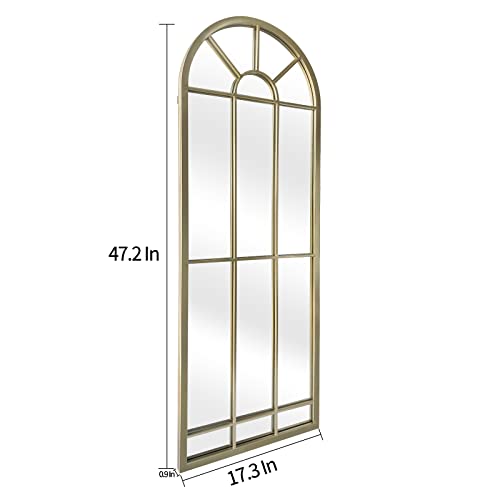 HQiJun Wall Mirror Window Decorative Mirrors Arched Farmhouse for Living Room Bedroom Entryway Bathroom Vanity(Gold,47” x17” x 1”) - color: Gold, size: 47"L x 17"W