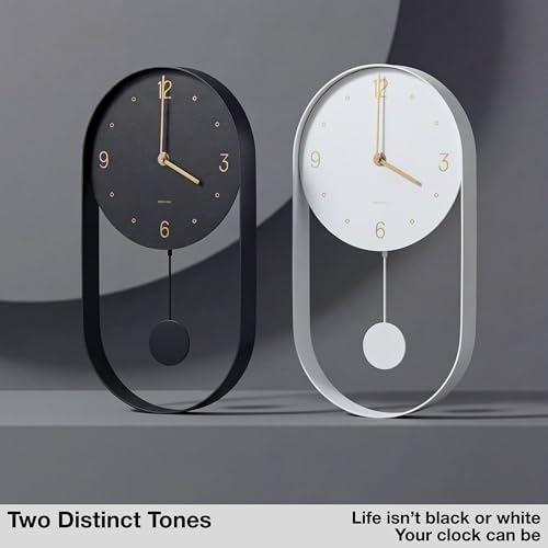 Driini Modern Pendulum Wall Clock – Small Vertical Design in White and Gold - color: 2. White