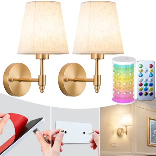 YHCDLAMP Peel and Stick Wall Sconces, No Drilling Stick On Wall Sconce, Wireless Battery Operated Wall Lights, Adhesive Wall Lamp with 10000mAh Battery Bulb for Bedroom Living Room Decor - color: Bronze-11.8inch