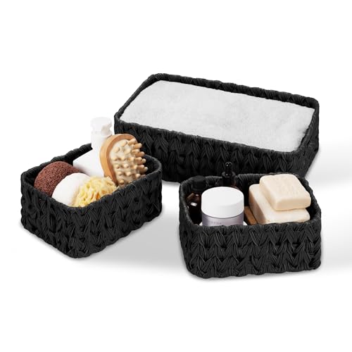 GRANNY SAYS Black Wicker Baskets for Shelves, Small Baskets for Organizing - color: Black, size: 13"L x 9"W x 4"H + 2x 7¾"L x 5¾"W x 3½"H