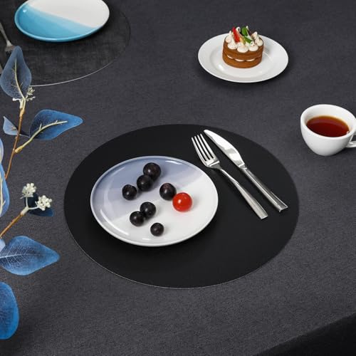 Myir JUN 14" Round Placemats Set of 4, Reversible Dual-Color Place Mats - color: Gray Black