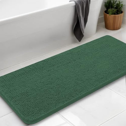 Chenille Bath Rug Runner, Ultra Soft Absorbent Bathroom Mat, Non-Slip PVC Backing, Machine Washable, 59x24, Dark Green - color: Dark Green, size: 2' x 4'11" (59"x24")