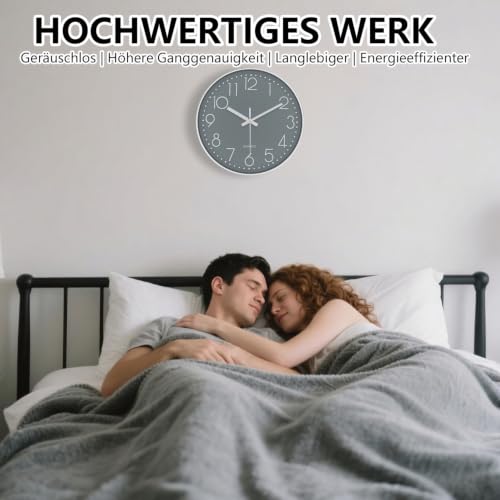 Modern Silent Wall Clock - 12 Inch Wall Clocks Battery Operated Large Number, Non-Ticking Analog Clock with Tempered Glass Quartz Clocks for Living Room Bedroom Office Kitchen, Grey - color: Gray, size: 12 Inch