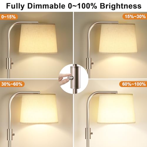 Ambimall Fully Dimmable Floor Lamp with 9W LED Bulb, Standing Lamp for Living Room with Adjustable Head, Modern Tall Light with Rotary Switch for Office, Light Gold and Beige - color: K:Mocha Gold and Light Linen Beige