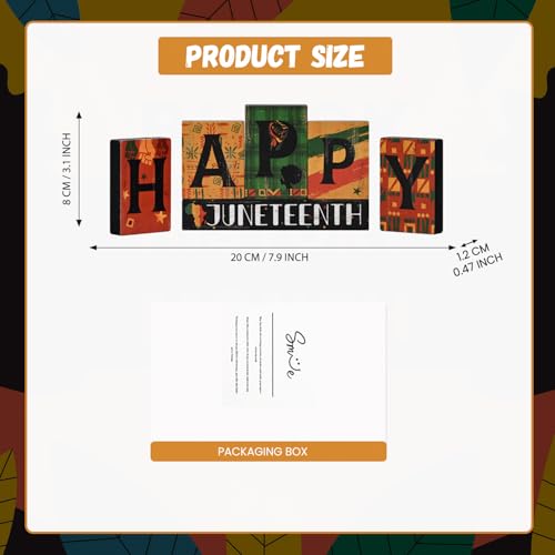 Smile Juneteenth HAPPY Wooden Desktop Decor - 6 Piece African American Black Pride Table Signs - Home Office Shelf Accents - Black History Month Gifts for Men, Women - style: Letter Juneteenth