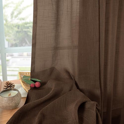 YoungsTex Linen 세미 시어 커튼 거실 창문용 길이 160cm(63인치) - 초콜릿 브라운 라이트 필터링 드레이프, 로드 포켓 백 탭 프라이버시 텍스처, 침실용 패널 2개, 106.7 x 160cm(42 x 63인치) - color: 브라운., size: 42"W x 63"L (Pack of 2)