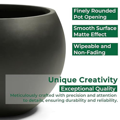 21.3"Dia x 14.8"H Extra Large Fiberstone Sphere Planter, Black Round Pot - color: Black, size: Extra Large