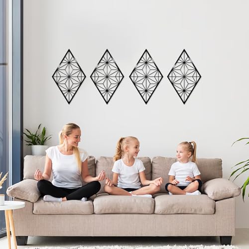 DUOOLN 2 Pcs Black Abstract Metal Wall Decor, Geometrical Single Line Art - color: Black - Rhombic