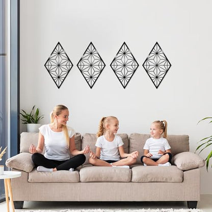 DUOOLN 2 Pcs Black Abstract Metal Wall Decor, Geometrical Single Line Art - color: Black - Rhombic